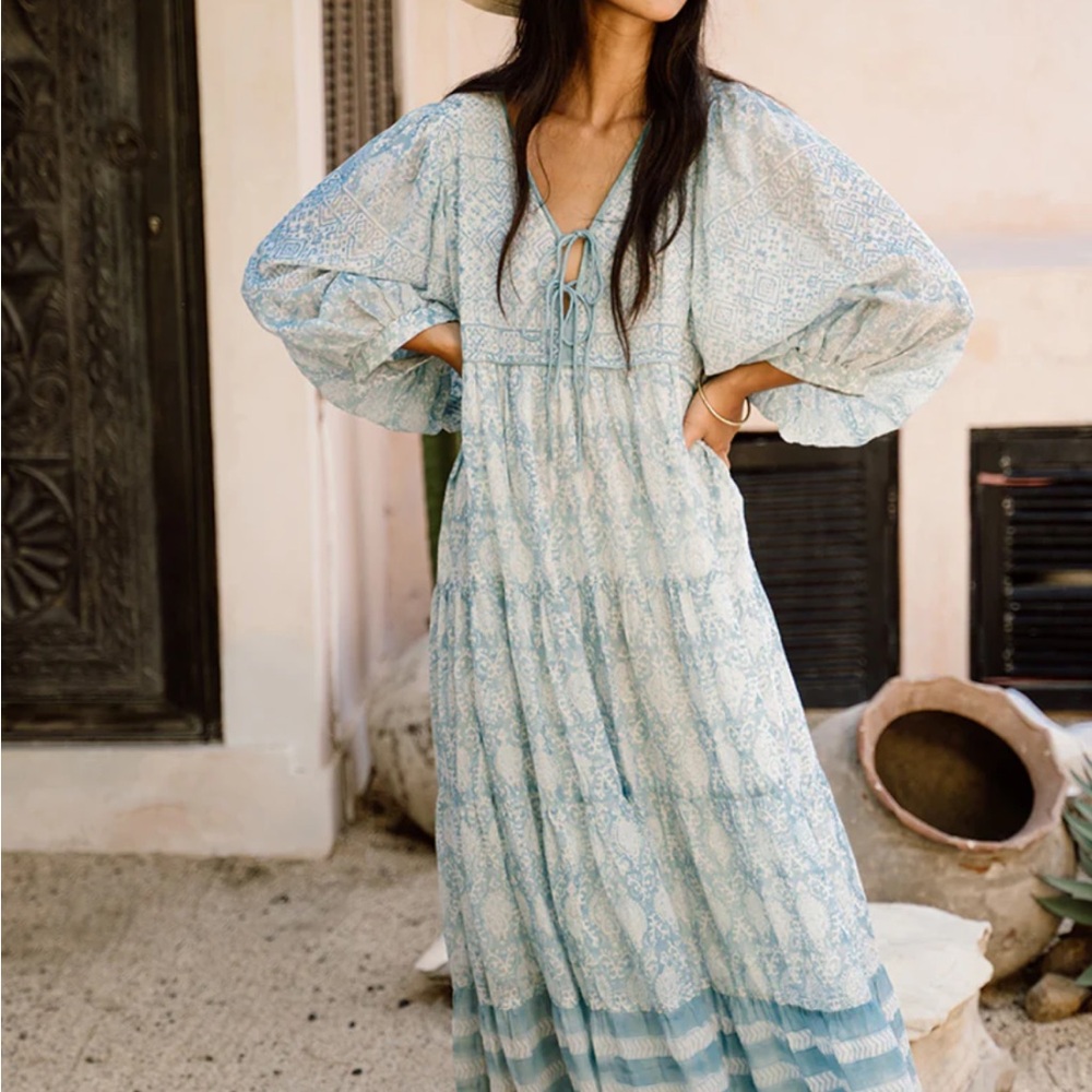Daughters of India Light Blue Bohemian Maxi Dress
